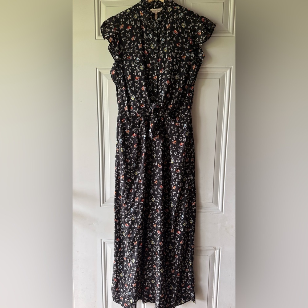 Rebecca Taylor 100% Silk Black Floral Vine Print Cropped Wide Leg Jumpsuit - Picture 6 of 15